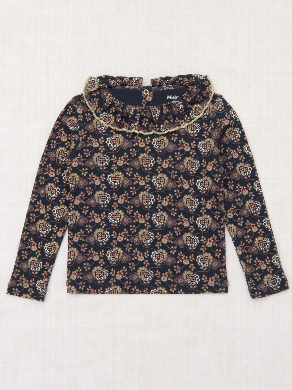 Misha And Puff Black Floral Ruffle Collar Long Sleeve Tee